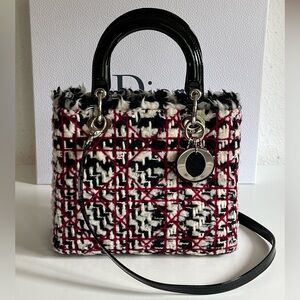 Christian Dior Black Quilted Tweed with Patent Leather
Lady Dior Bag